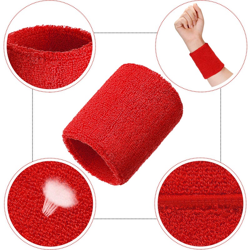 Bememo 12 Pack Sweatbands Sports Wristband Cotton Sweat Band for Men and Women, Good for Tennis, Basketball, Running, Gym, Working Out (Red) - Image 4